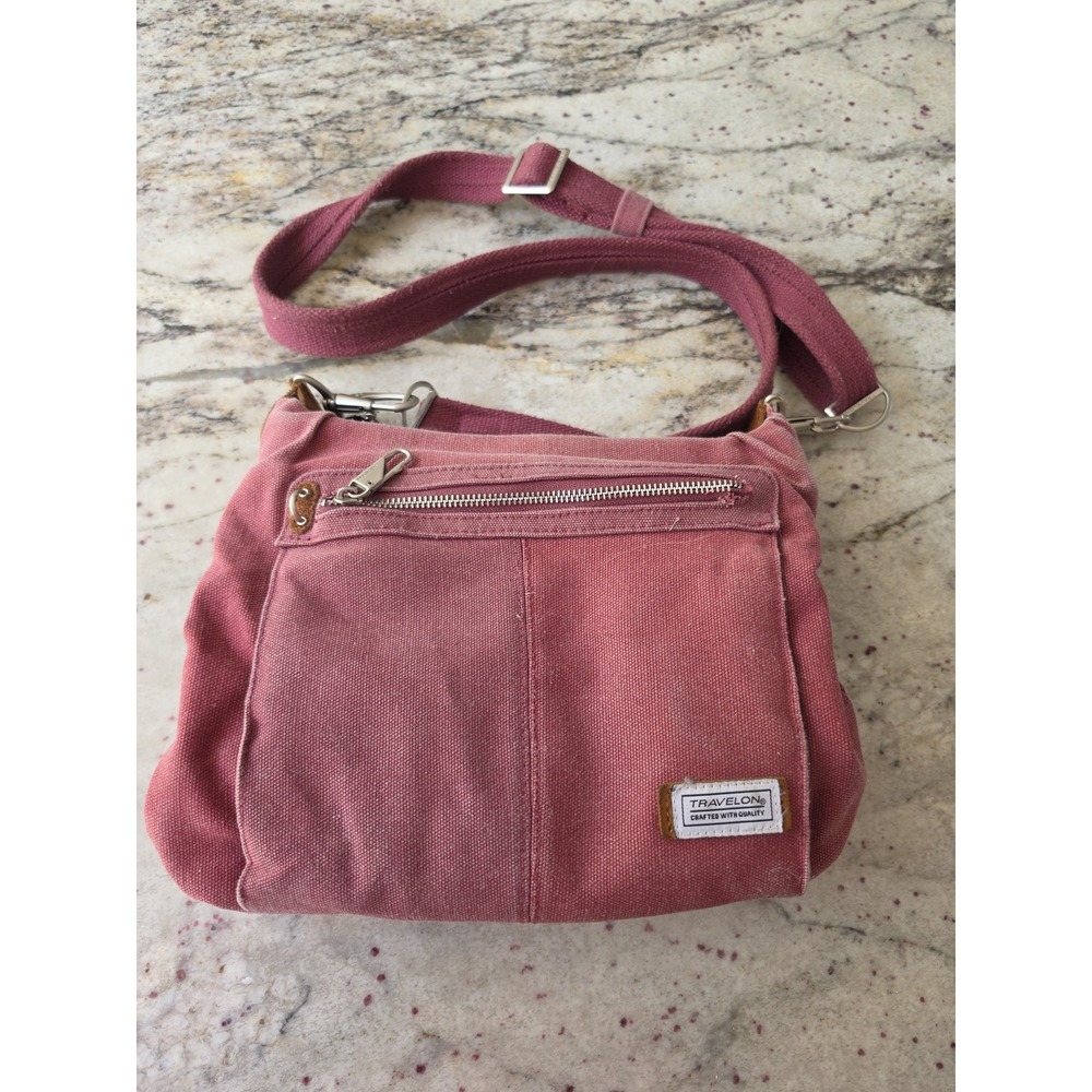 Travelon cross body safety lock purse Maroon denim Bag